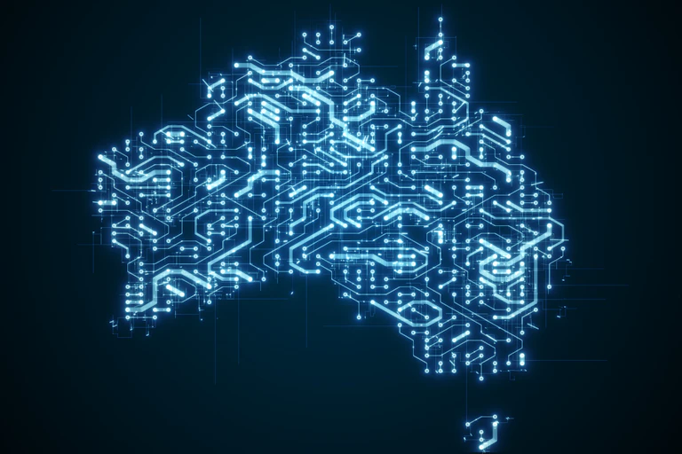 Illustration of data connections across a map of Australia