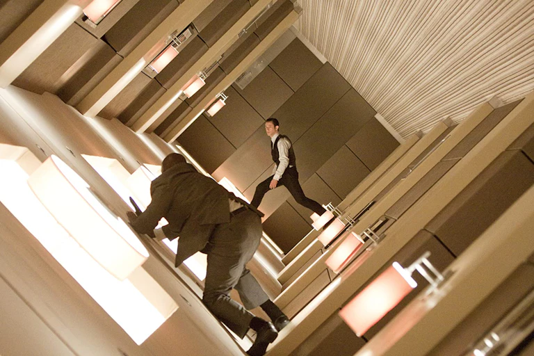 Men in film fight scene at 45 degree angle