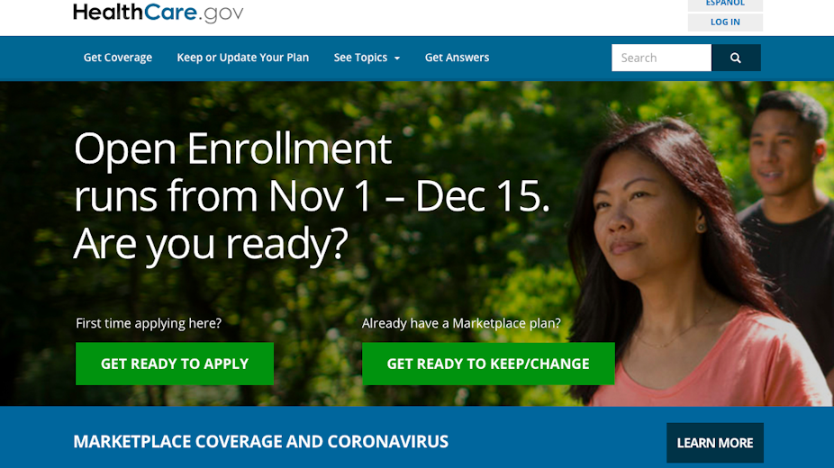 A screen advertising open enrollment for the ACA