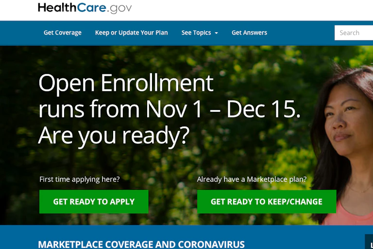 A screen advertising open enrollment for the ACA