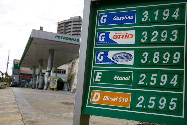 Petrol station sign in Brazil.