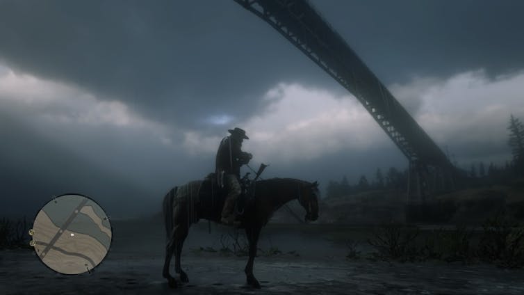 Character on his horse in Red Dead Redemption 2.