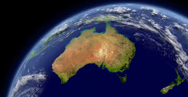 Satellite view of Australia and New Zealand