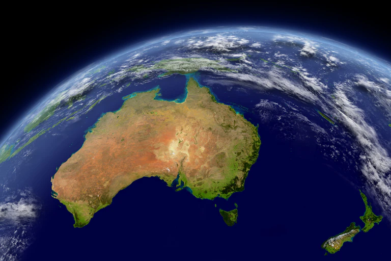 Satellite view of Australia and New Zealand
