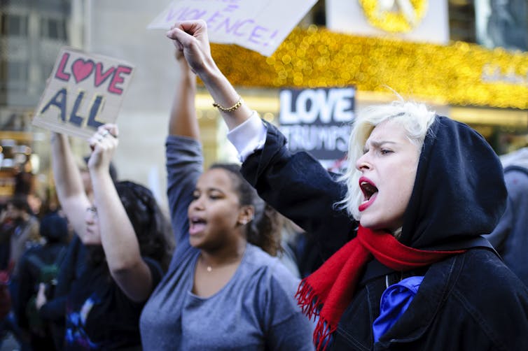 Women protesting Trump's 2016 election.