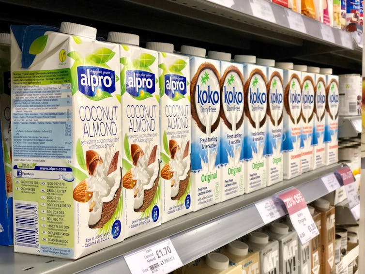 Milk varieties on a supermarket shelf