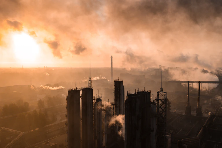 Industrial chimneys and smoke