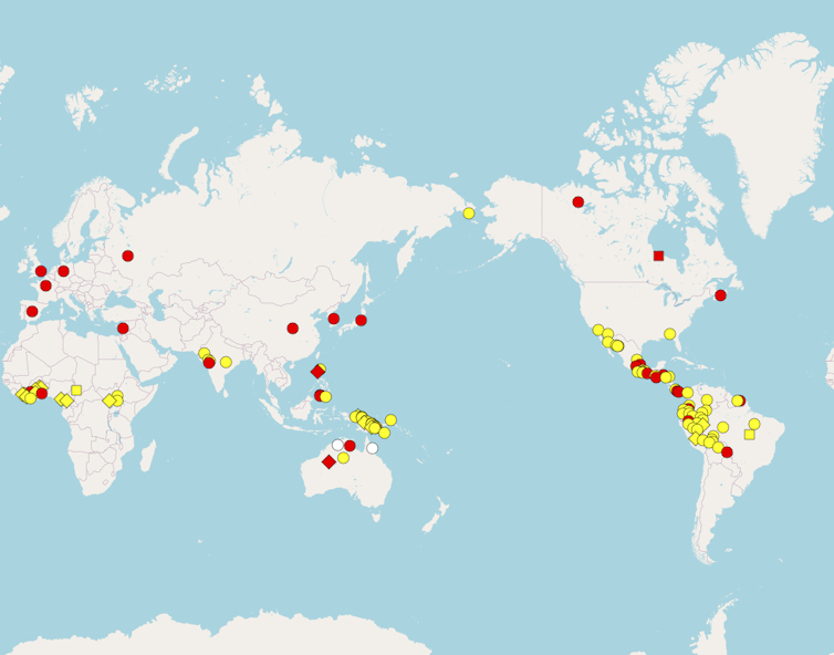  El mapa muestra la lexicalización de los colores azul y verde. The World Atlas of Language Structures (WALS)