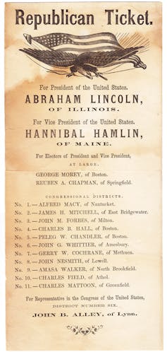An 1860 Republican presidential ticket.