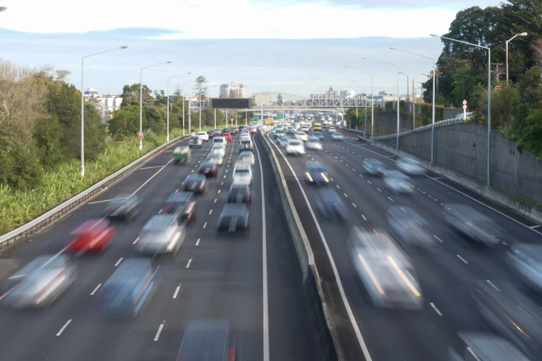 Busy traffic on a New Zealand motorway.
