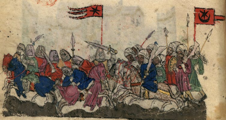 Troops clash in a 14th-century illustration of the Battle of Yarmouk.
