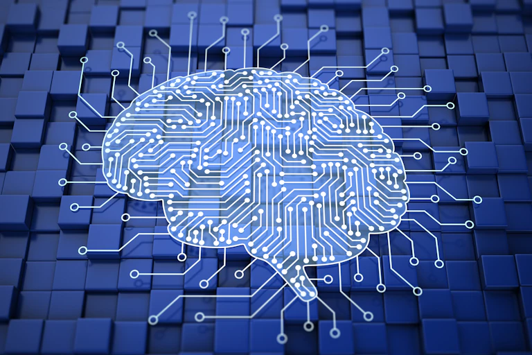 A printed circuit board in the shape of a brain