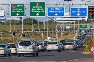 A traffic jam on a motorway to Auckland.