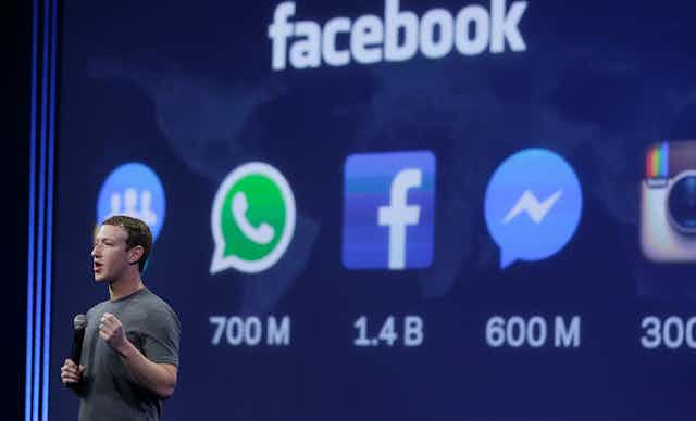 Facebook founder Mark Zuckerberg on stage.