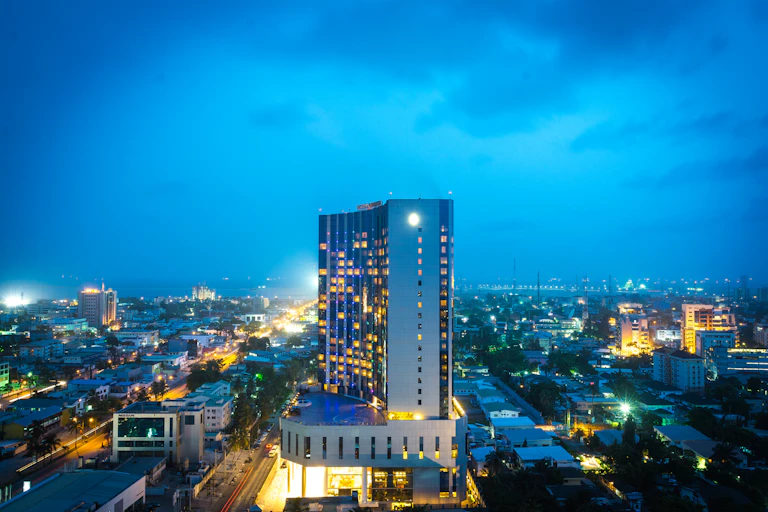 Lagos' Victoria Island at night