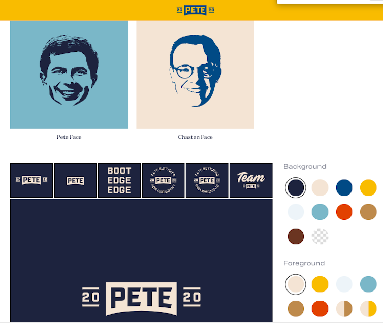 A screenshot from the Pete Buttigieg campaign's design toolkit
