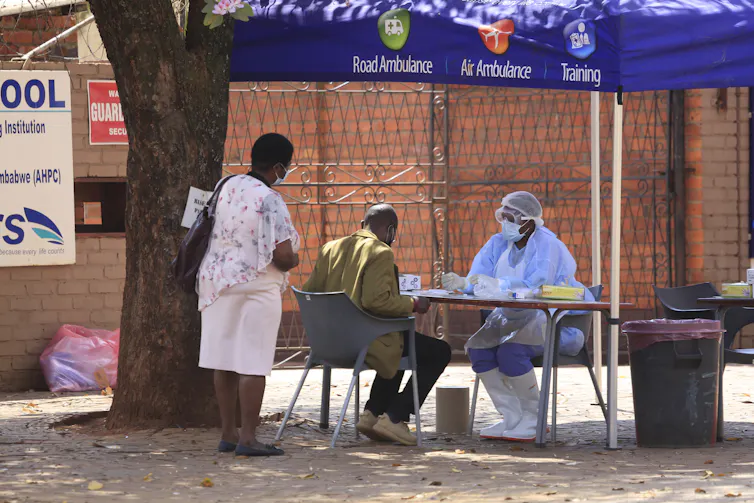 A coronavirus testing station in Harare, Zimbabwe