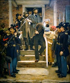 John Brown kisses a Black baby on the way to his execution.