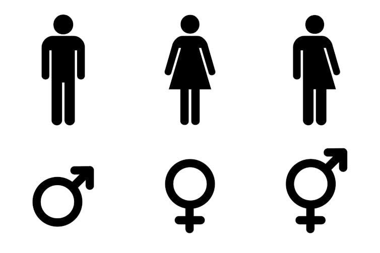 Symbols used to indicate 'male', 'female' and 'intersex'.