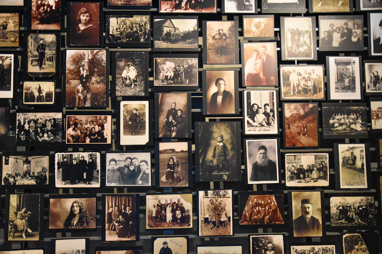 Photos of deported Jews at the Holocaust Memorial Museum in Washington DC.
