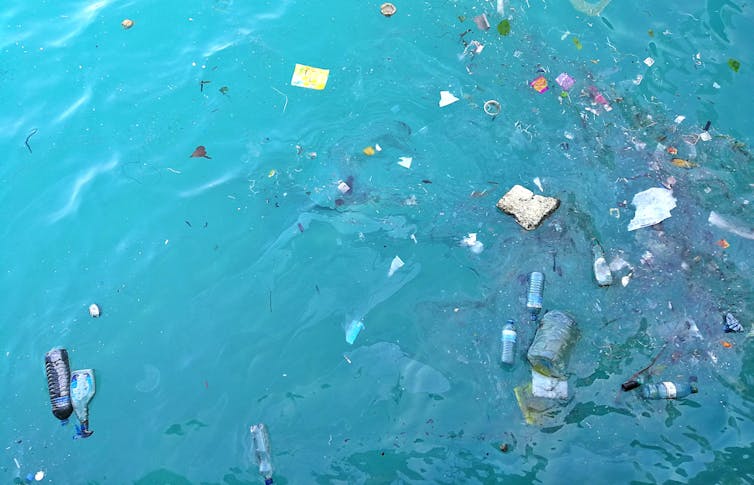 Plastic waste floating in the ocean