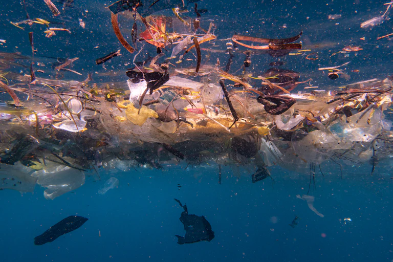 Plastic floating in the ocean