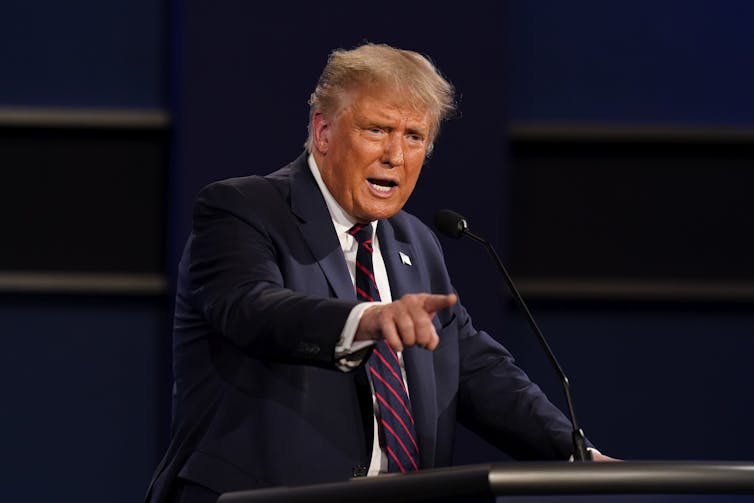 Trump gestures while speaking during the first presidential debate