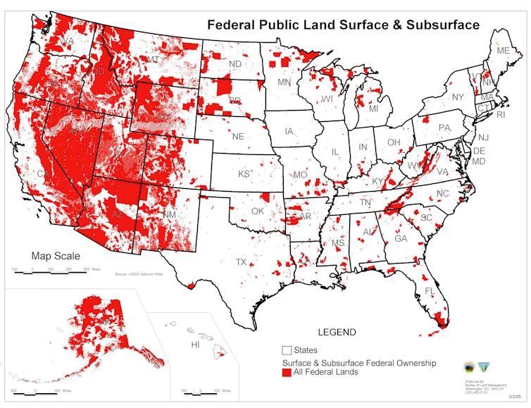 Map showing federally-controlled lands