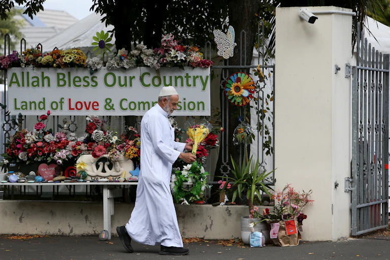 flowers at Al Noor mosque in Christchurch