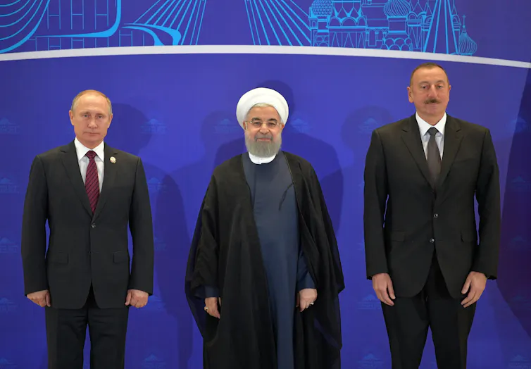 Vladimir Putin, Hassan Rouhani and Ilham Aliyev.
