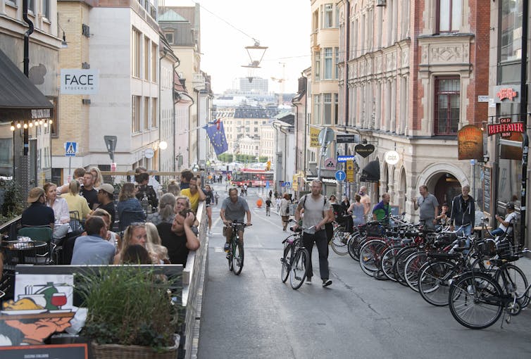 People on a street in Stockholm.