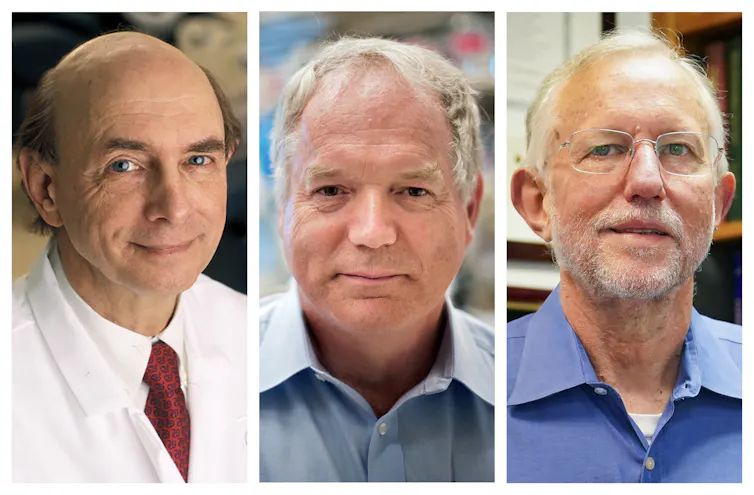 De gauche à droite, Harvey J. Alter, Charles M. Rice et Michael Houghton