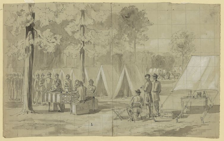 Pennsylvania soldiers voting in the presidential election of 1864 in their camp.