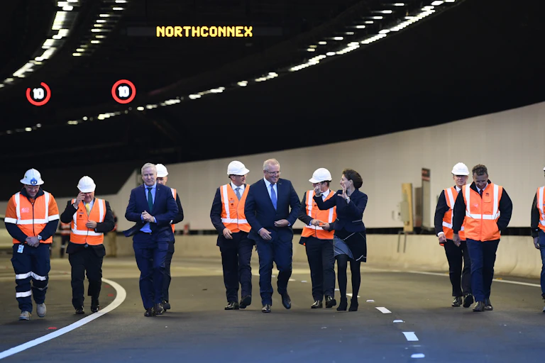 Australian prime minister Scott Morrison tours NorthConnex site.