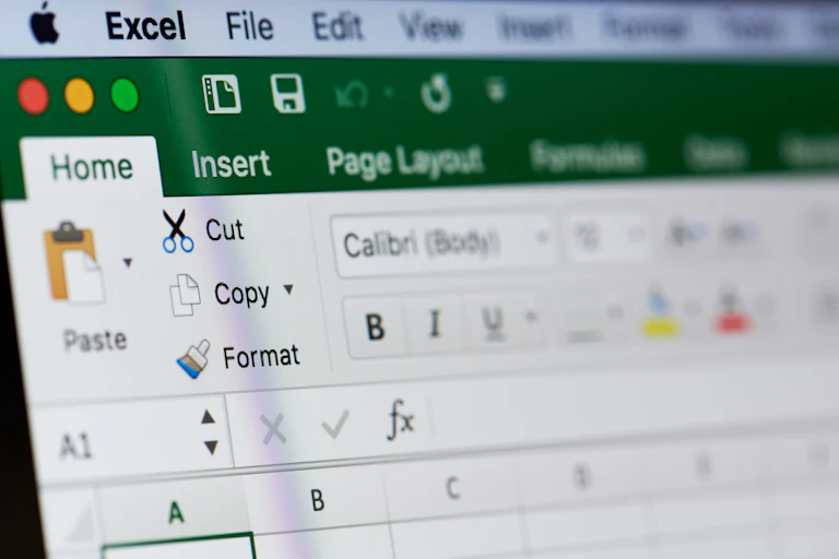 Microsoft excel menu on laptop screen close-up