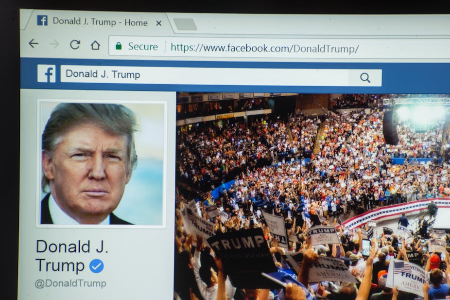 Donald Trump's Facebook page with photo of him and another of his supporters