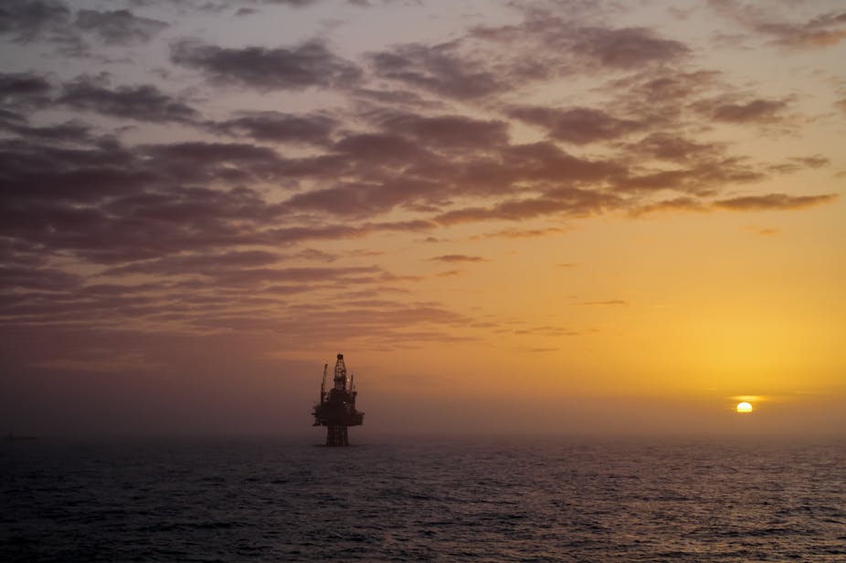 North Sea oil rig at sunset
