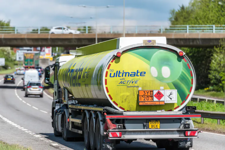 BP lorry driving away