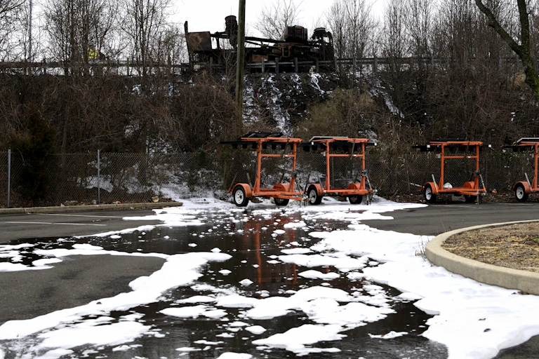 Foam on the ground at a fire site in Pennsylvania.