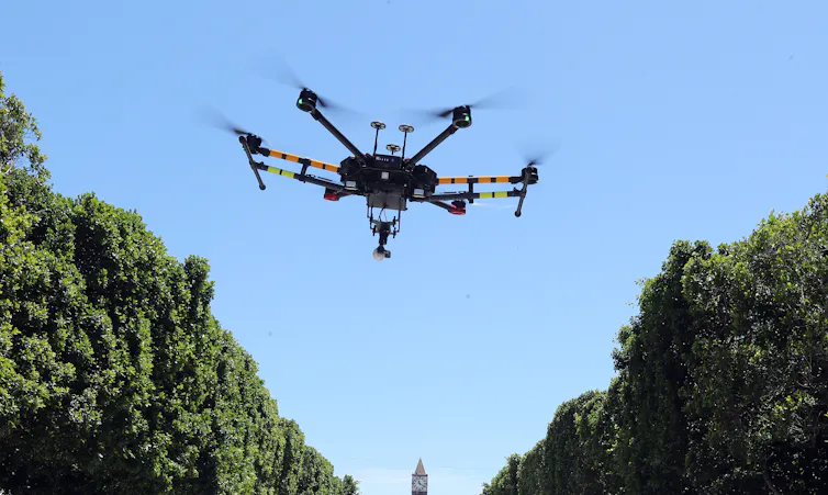 A drone in Tunisia equipped with a heat sensor, for screening the public.