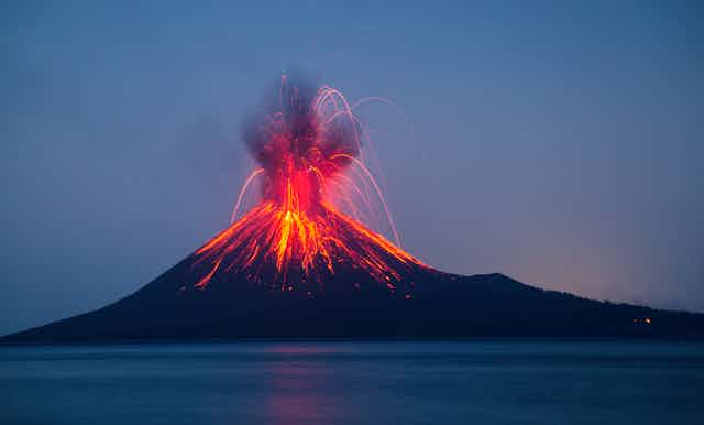 Volcanic eruption with lava