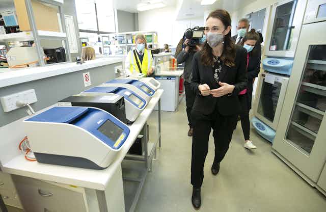 New Zealand's prime minister visiting a medical facility.