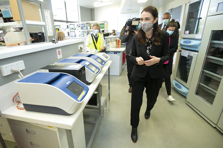 New Zealand's prime minister visiting a medical facility.