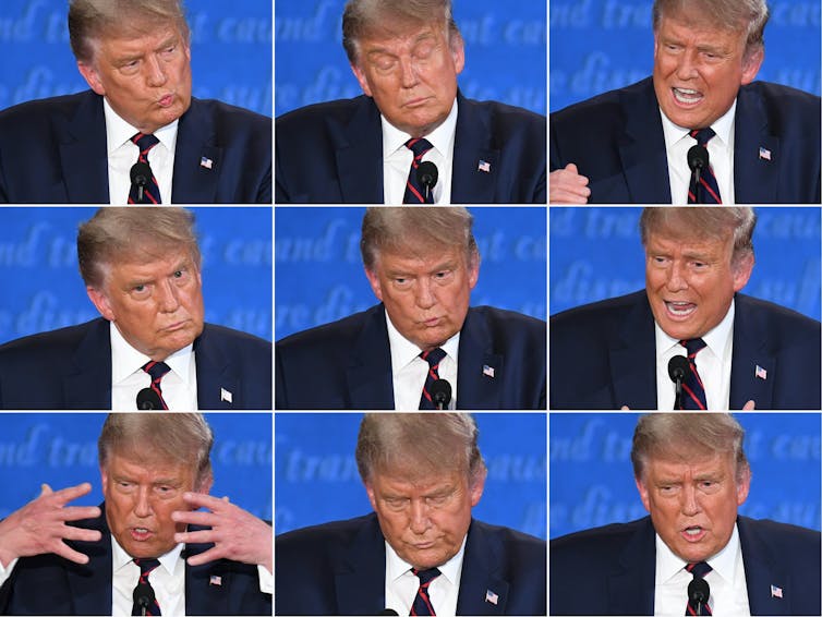 Nine photos of President Trump during the first presidential debate.