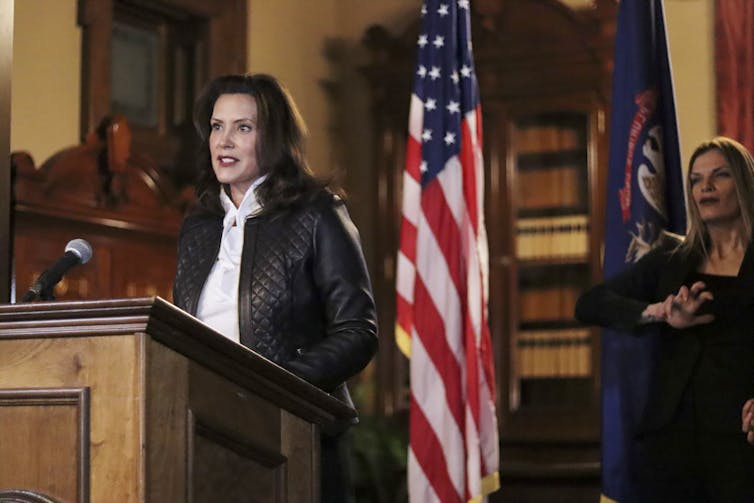 Michigan Gov. Gretchen Whitmer addressing the state.