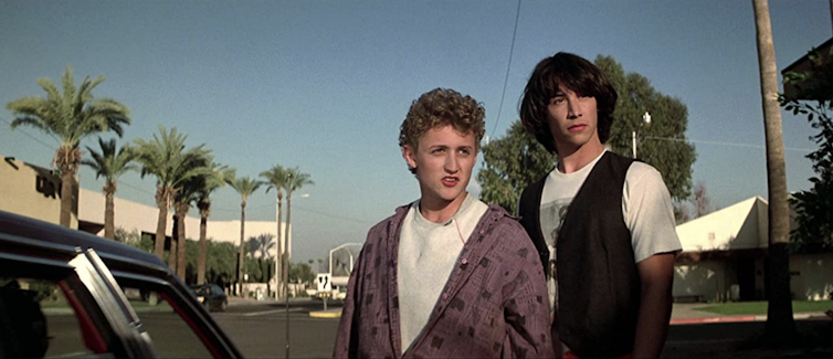 Young actors in Bill and Ted movies scene.