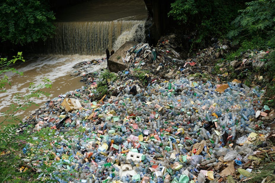 Plastic wastes dumped in water channels at Isolo in Lagos, Nigeria's commercial capital.