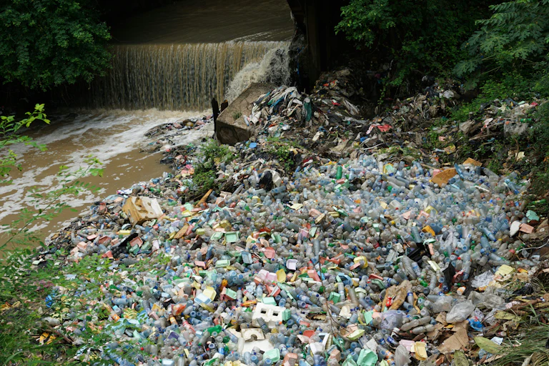 Plastic wastes dumped in water channels at Isolo in Lagos, Nigeria's commercial capital.