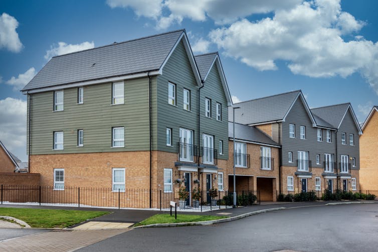 Landscape photograph of new three story houses