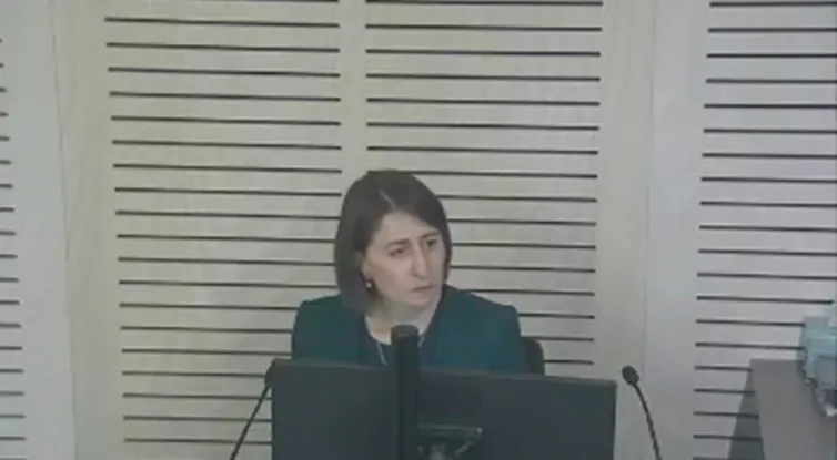 Screengrab of Gladys Berejiklian at the ICAC hearing on Tuesday.